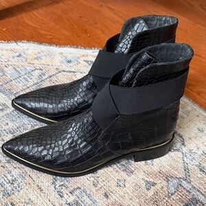 Valentina Black Croc-Embossed Ankle Boots
